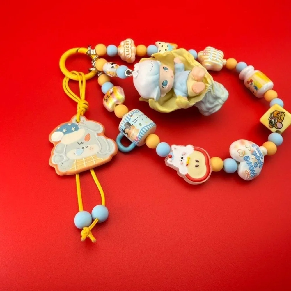 Handmade Dreamy Baby Angel Keychain Phone Wristlet 3 Layer Bag Charm Blue Yellow